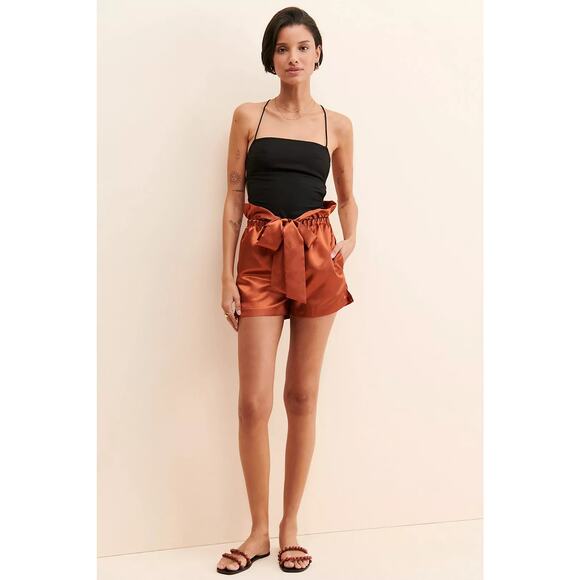 New ANTHROPOLOGIE Allina Liu Webb Satin Shorts $120 LARGE Copper
